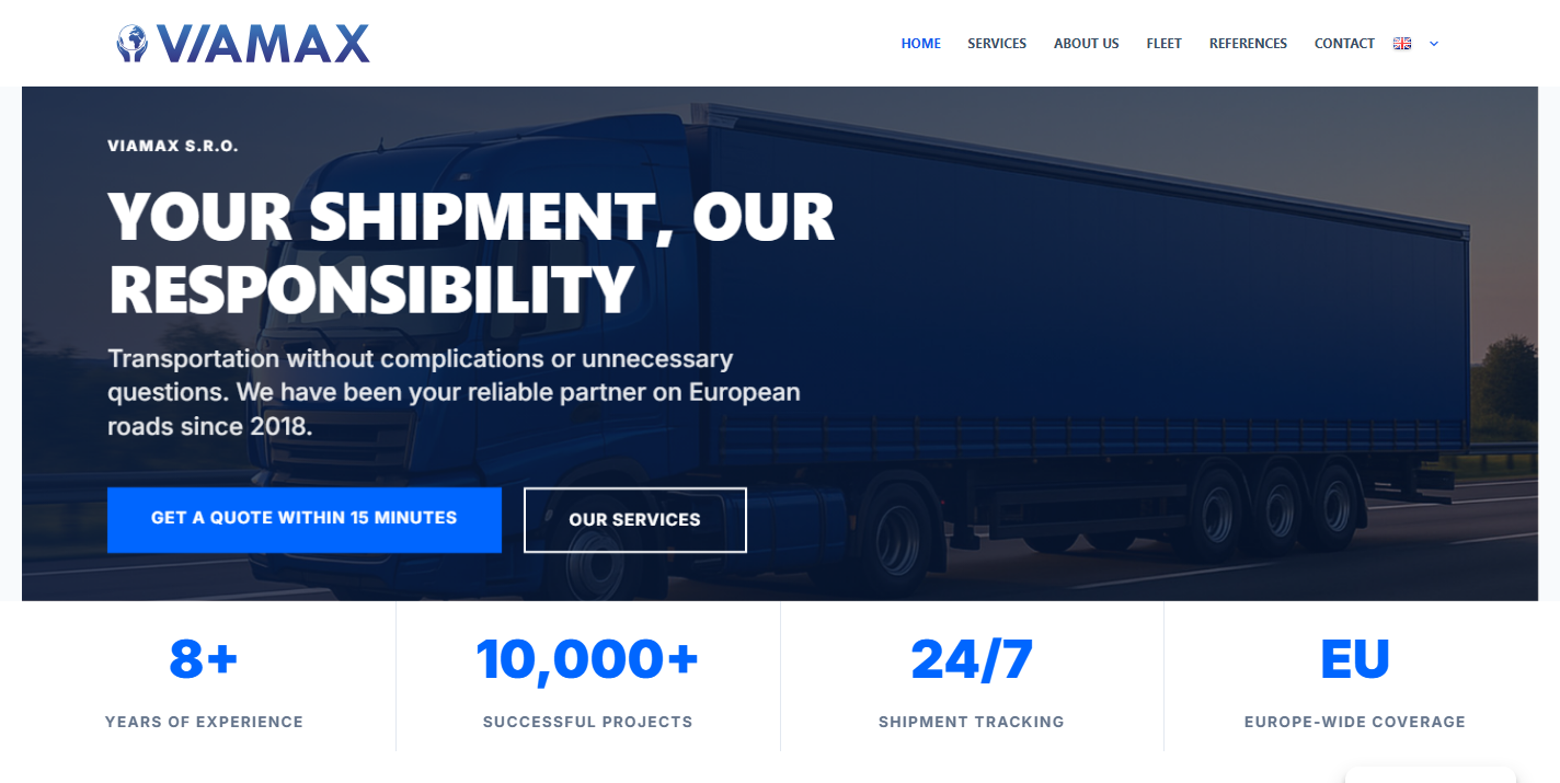 Viamax transport and logistics website mockup